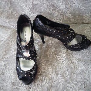 Sexy Apostrophe Black Mesh Silver studs High Heels